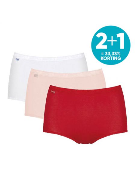 Sloggi Dames Basic Maxi Slip 3Pack Red Pink White 2+1 Gratis
